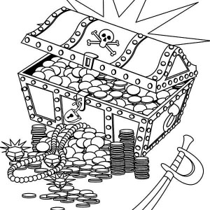 A-Treasure-Chest-with-Pirate-Marks-Coloring-Page-300x300